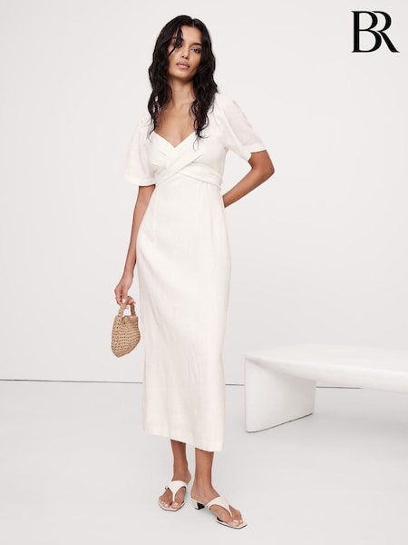 Banana Republic White Linen Sweetheart Long Midi Dress (H14119) | €244