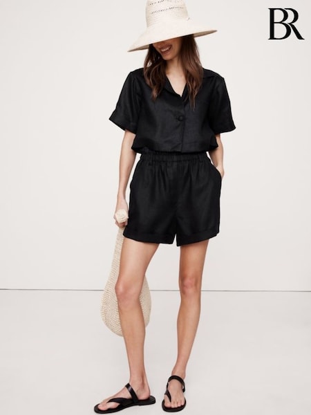 Negro - Banana Republic Linen Paperbag-Waist Pull On 3.5" Shorts (H14120) | 99 €