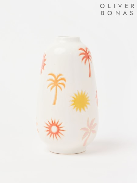 Oliver Bonas White Nakhla Carved Sun & Palm Ceramic Vase (H14150) | €36