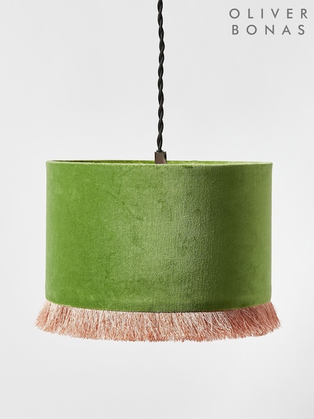 Oliver Bonas Green Ero Velvet And Tassel Drum Lamp Shade (H14156) | €40