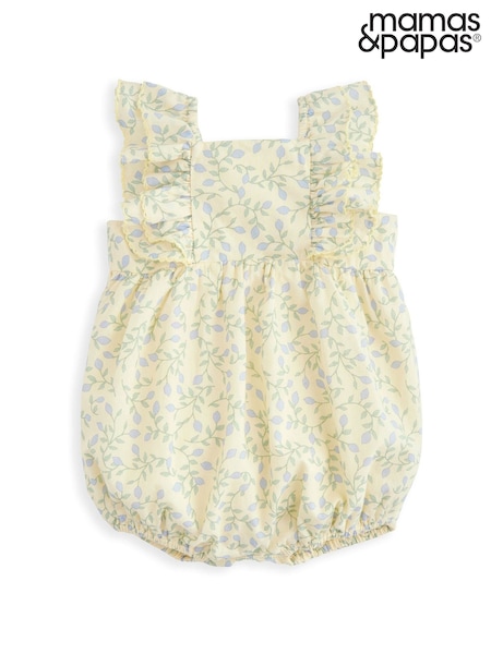 Mamas & Papas Yellow Climbing Buds Print Frill Shortie 100% Cotton Romper (H14179) | 186 LEI