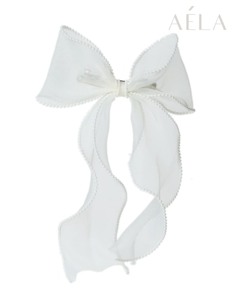 Aela Pearl Effect Trim Organza White Hair Bow (H14237) | 22 €