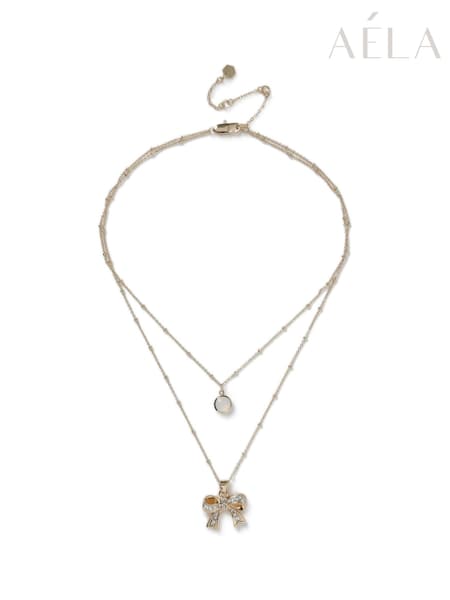 Aela Gold Tone Bow Multi Row Chain Necklace (H14251) | €20