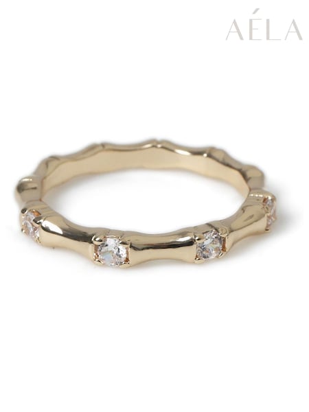 Aela Gold Tone Diamond Simulant Bamboo Ring (H14253) | €24