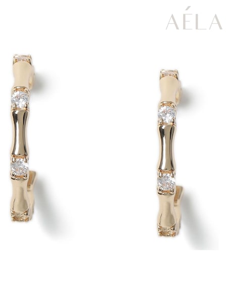 Aela Gold Tone Diamond Simulant Hoop Earrings (H14257) | €26