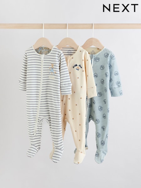 Blue Baby Two Way Zip Sleepsuits 3 Pack (H14264) | €33 - €36