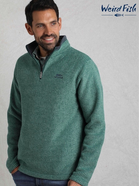 Weird Fish Green Newark 1/4 Zip Grid Fleece (H14276) | €79