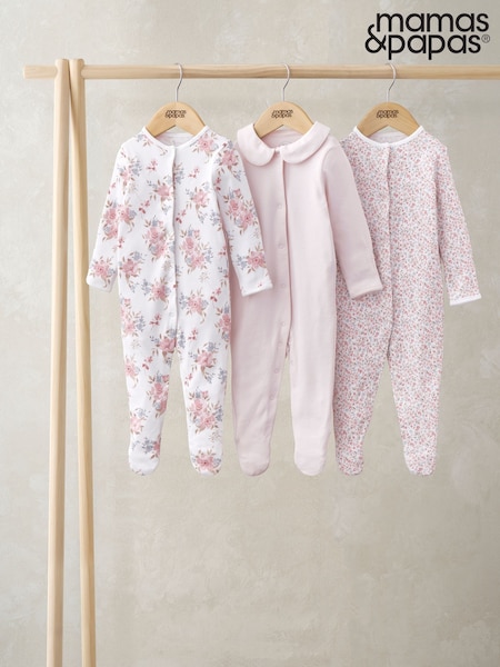 Rosa - Mamas & Papas Floral Print 100% Cotton Sleepsuits 3 Pack (H14296) | 34 €