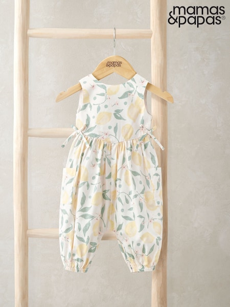 Mamas & Papas Lemon Print 100% Cotton White Romper (H14297) | €35