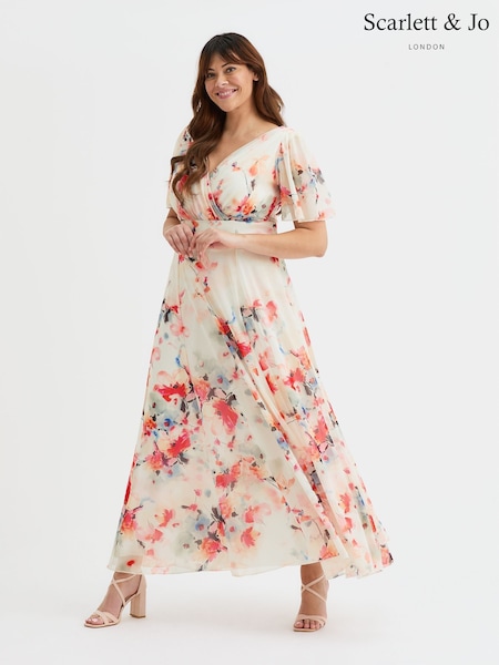 Scarlett & Jo White Curve Isabelle Angel Sleeve Maxi Dress (H14316) | €126