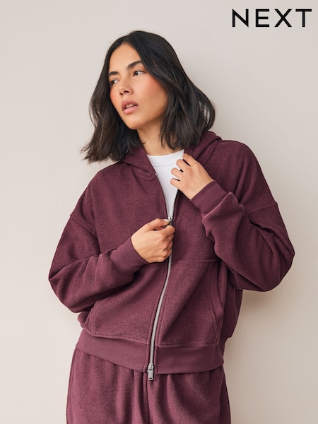 Burgundy Cotton Towelling Zip Through Hoodie (H14379) | €40