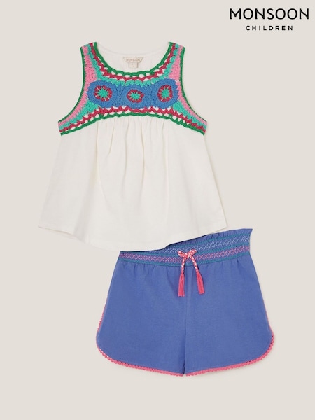 Monsoon Blue 100% Cotton Crochet Vest and Shorts Set (H14383) | kr400 - kr457