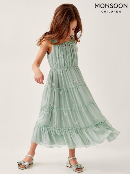 Monsoon Green Farfalla Butterfly Bead Tiered Dress (H14393) | ₪277 - ₪327