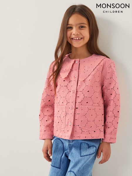 Monsoon Pink 100% Cotton Broderie Floral Collar Jacket (H14395) | AED227 - AED256