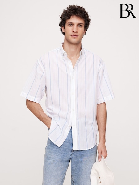 Banana Republic White Relaxed-Fit Summerweight Cotton Short-Sleeve Shirt (H14414) | €66