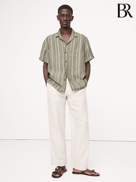 Verde - Banana Republic Standard-Fit Textured Linen-Cotton Resort Shirt (H14416) | 447 LEI
