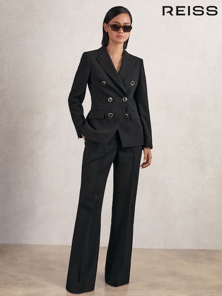 Reiss Black Lia Wool-Blend Double-Breasted Blazer (H14422) | €425
