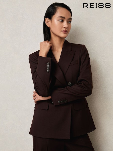 Beringela - Reiss Solene Wool Blend Double Breasted Suit Blazer (H14429) | R$ 2.665