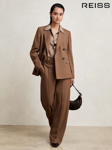 Reiss Tan Solene Wool Blend Wide Leg Suit Trousers (H14431) | €245