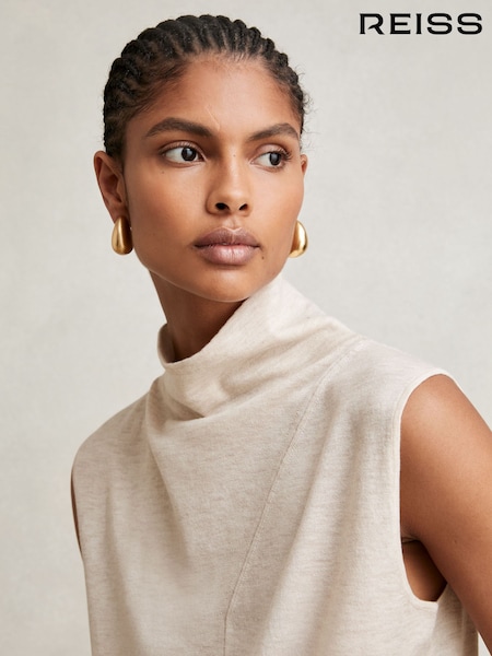 Reiss Stone Neutral Harper Wool Slouched Sleeveless Top (H14435) | €95