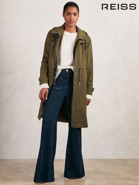 Reiss Khaki Alizeh Removable-Hood Parka Rain Coat (H14440) | €385