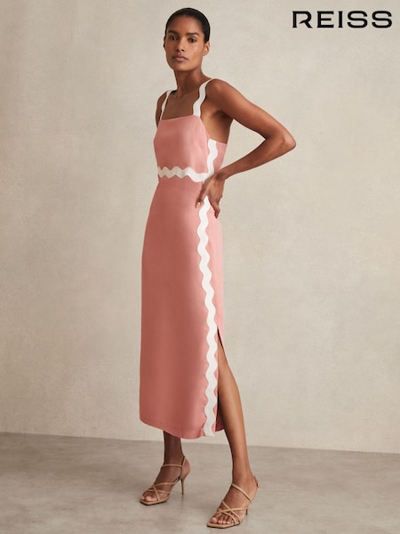Reiss Pink Asher Wave Trim Crepe Midi Dress (H14441) | €287