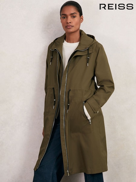 Reiss Khaki Alizeh Petite Removable-Hood Parka Rain Coat (H14445) | €385
