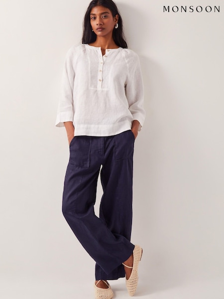 Monsoon Blue Jolie Short Wide Leg Linen Trousers (H14454) | 4,146 UAH