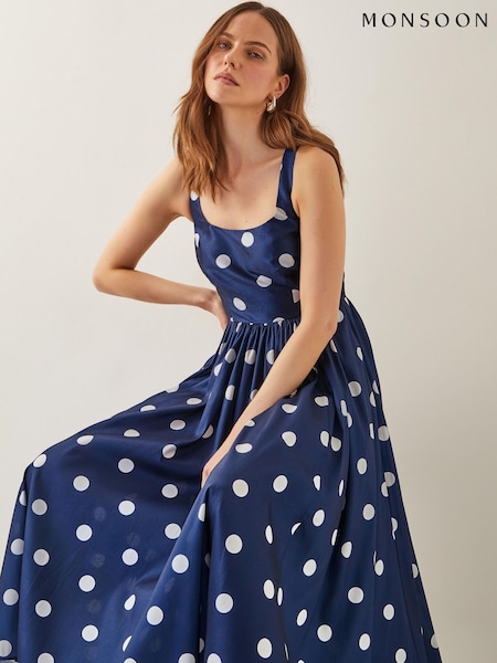 Monsoon Sicily Polka Dot Fit & Flare Midi Dress (H14463) | €221