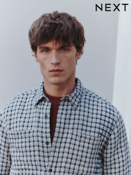 Ecru Twin Pocket Long Sleeve Check Shirt (H14478) | 173 QAR