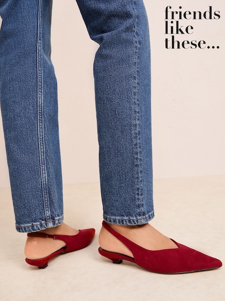 Червоний - Friends Like These Micro Kitten Heel Pointed Toe Faux Suede Court Shoes (H14488) | 2 043 грн
