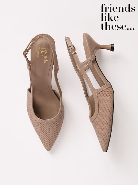 Friends Like These Taupe Woven Slingback Kitten Heel Pointed Toe Faux Leather Court Shoes (H14498) | AED221