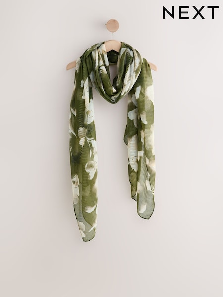 Green Floral Plisse Print Lightweight Scarf (H14502) | €15