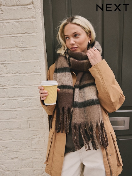 Brown Check Heavyweight Brushed Blanket Scarf (H14504) | 99 QAR