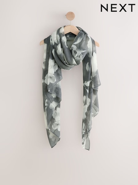 Black Floral Plisse Print Lightweight Scarf (H14507) | €20