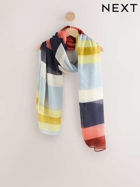 Orange Bright Plisse Stripe Lightweight Scarf (H14508) | 63 QAR