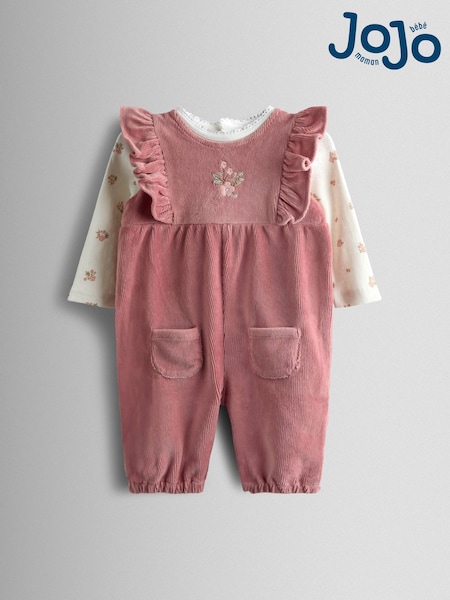 JoJo Maman Bébé Pink Flower Velour Dungaree & Body Set (H14549) | €47 - €49