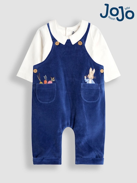 JoJo Maman Bébé Blue Peter Rabbit™ Velour Dungaree Set (H14554) | €39 - €42