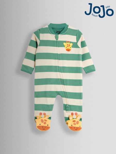 JoJo Maman Bébé Green Wide Stripe Character Footed Sleepsuit (H14556) | AED128