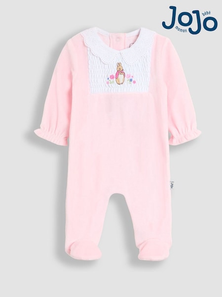 JoJo Maman Bébé Pink Flopsy Embroidered Smocked Footed Sleepsuit (H14558) | AED151