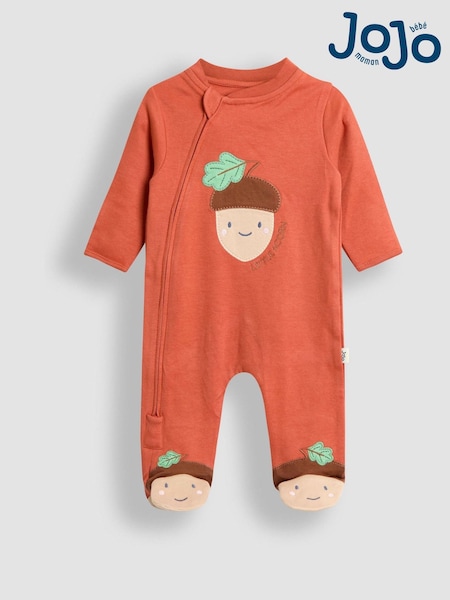 JoJo Maman Bébé Orange Acorn Character Appliqué Footed Sleepsuit (H14615) | R$ 215