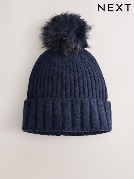 أزرق داكن - Rib Knit Pom Hat (H14665) | ‏50 د.إ.‏
