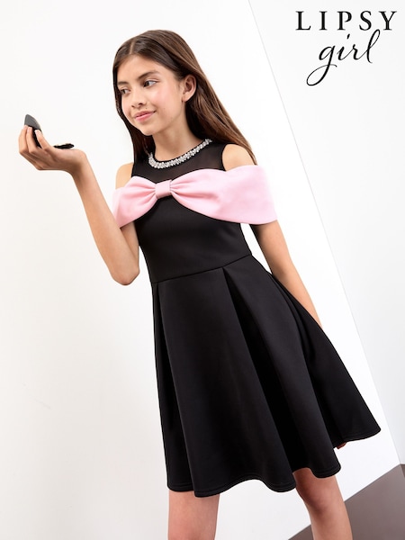 Lipsy Cold Shoulder Bow Occasion Dress (5-16yrs) (H14675) | ‏268 د.إ.‏ - ‏ 314‏ د.إ.