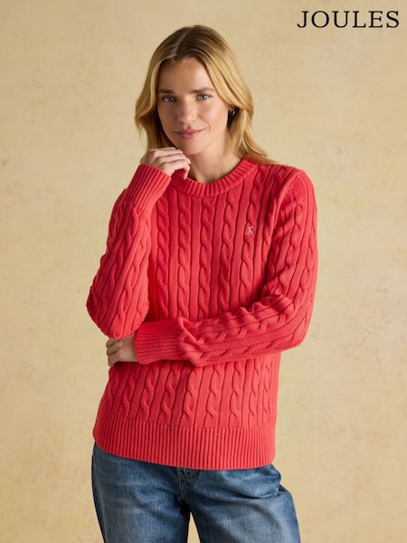 Joules Classic Cable Red Cotton Crew Neck Jumper (H14697) | €46.95
