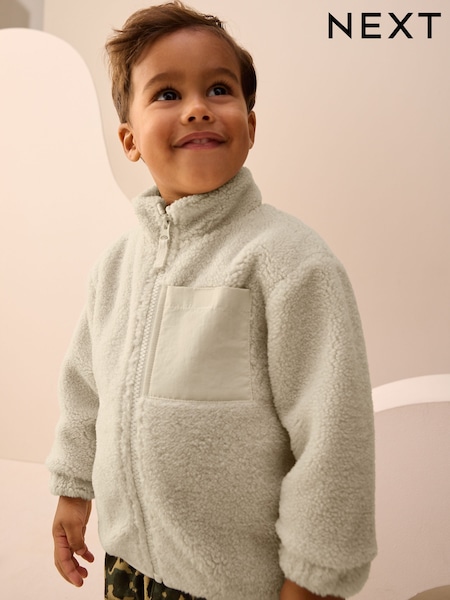 Stone Plain Funnel Neck Fleece Zip Through (3mths-7yrs) (H14712) | 79 QAR - 99 QAR