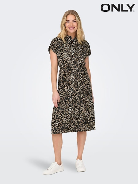 ONLY Animal Leopard Print Belted Midi Shirt Dress (H14755) | €48