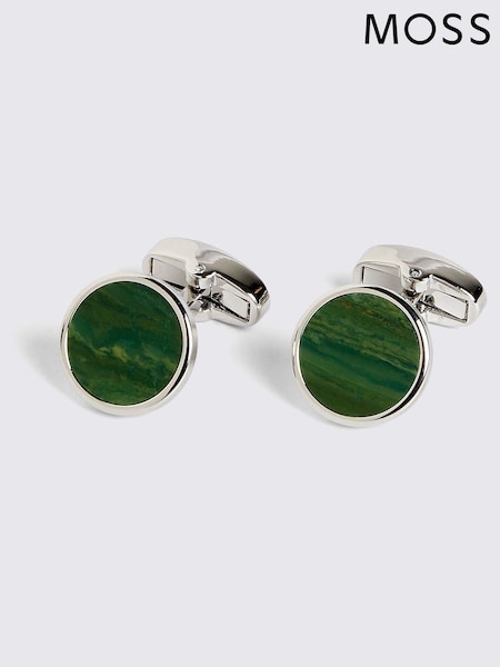 MOSS Green Jade Stone Round Cufflinks (H14773) | 190 zł