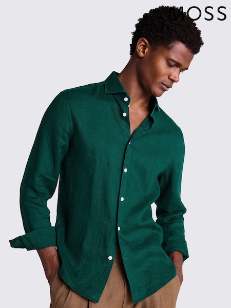 MOSS Emerald Green Tailored Fit 100% Linen Shirt (H14774) | €99