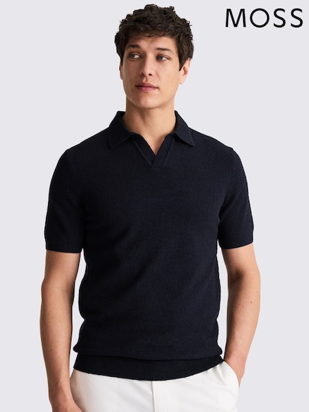 MOSS Blue BouclÃ© Skipper Polo Shirt (H14780) | €72