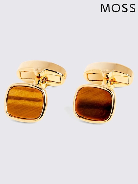 MOSS Yellow Gold Square Tiger Eye Cufflinks (H14782) | 190 zł